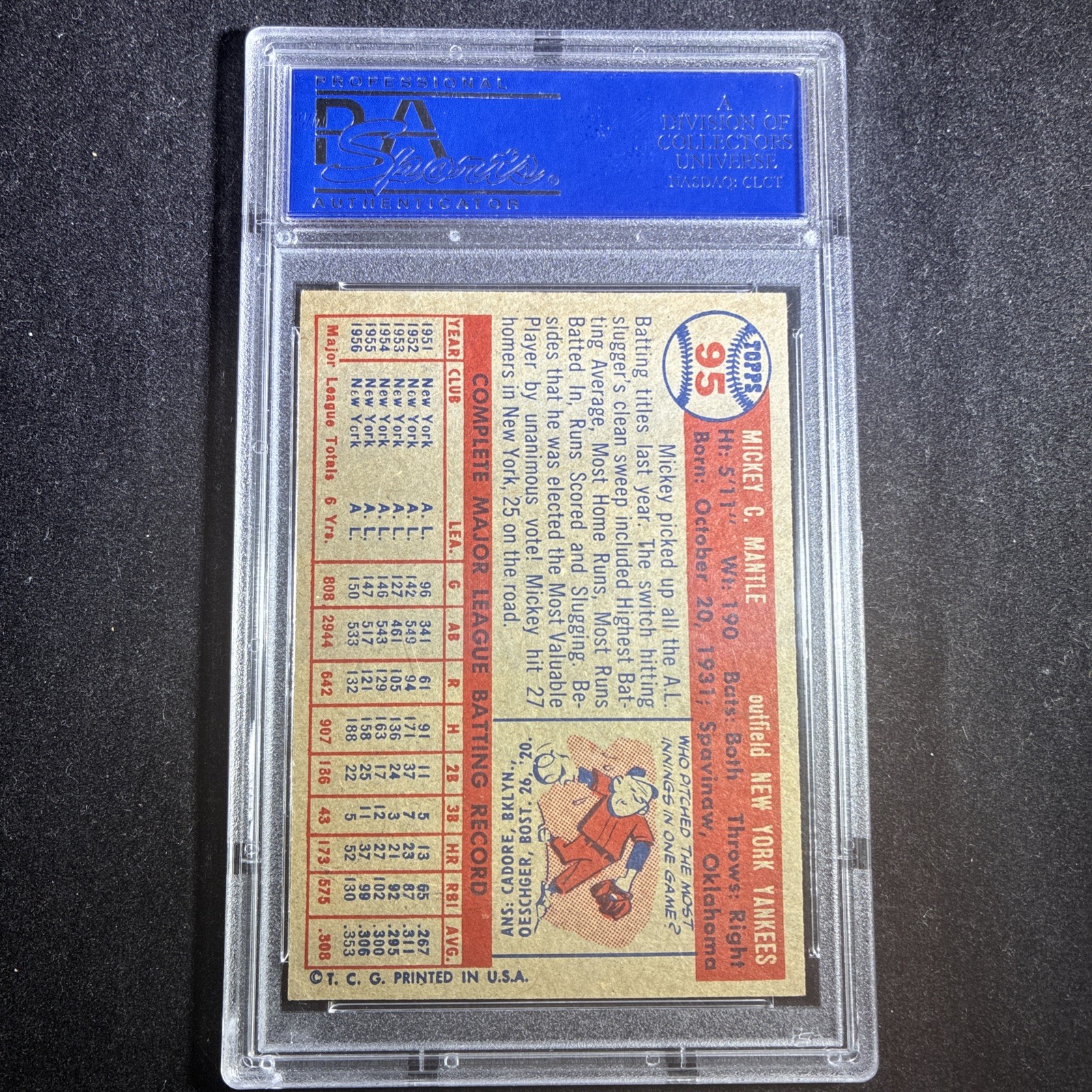 1957 Topps Mickey Mantle #95 PSA 4 VG-EX view 2