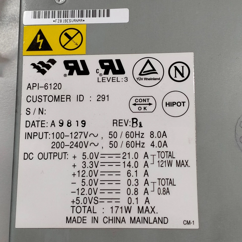 OEM Apple PowerMac G3 Minitower M4405 171W PSU Power Supply API-6120 661‑1496 - Image 2 of 4