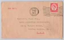 Barnet, England — Sea Mail cover, Herts cancel, 2½d QEII — — 1954