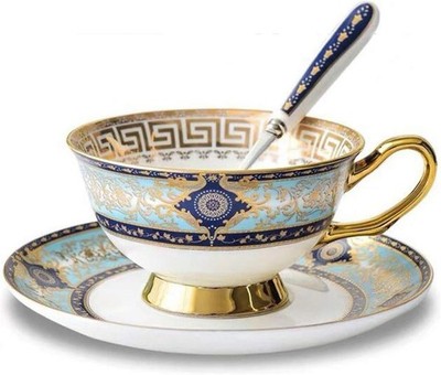 Luxuriöses Euro-Stil Knochenporzellan Tassen-Set, Hochzeitsmuster, Himmelblau