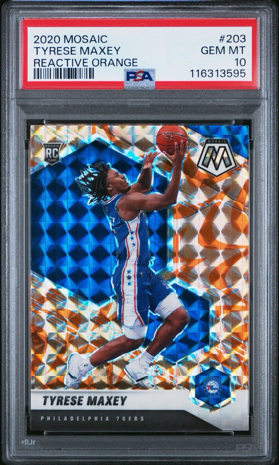 2020-21 Mosaic Tyrese Maxey Reactive Orange Rookie PSA 10 #203