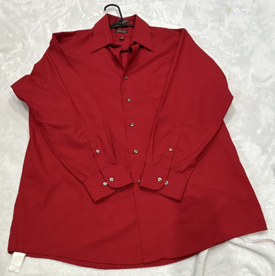 Arrow Wrinkle Free Red Solid Poplin Dress Shirt 16 Neck 32/33 Long Sleeve