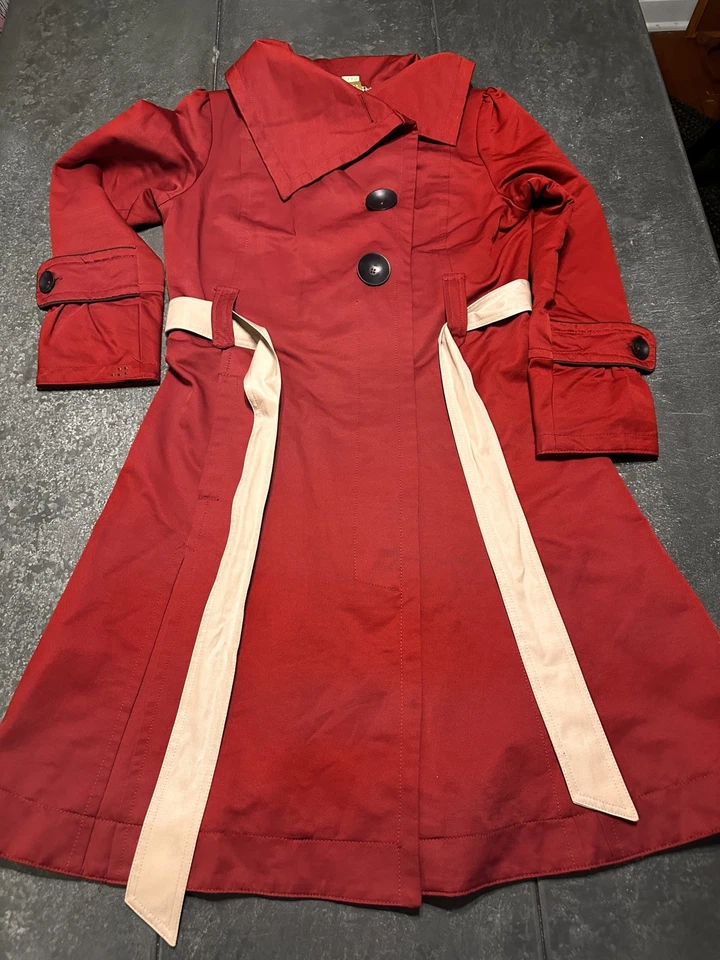 Capa de chuva Soia & Kyo mistura de poliéster algodão trincheira tamanho G tijolo vermelho botão alargamento - Imagem 2 de 4