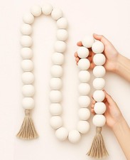 72" Large Wood Bead Garland with Tassels - Chunky Boho Farmhouse Decor for Co...