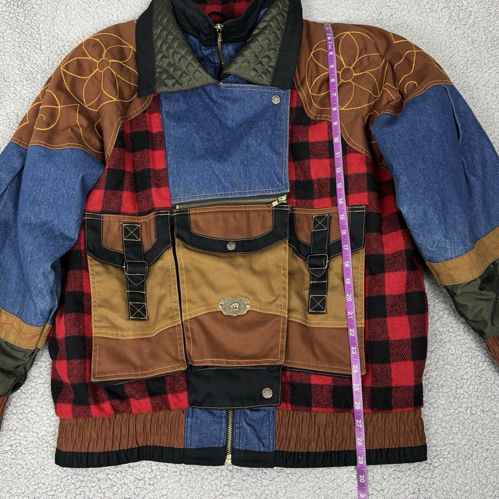 Gallery Patchwork Jacket Men's Medium Plaid Denim… - image 13