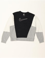 NIKE Womens Oversized Graphic Sweatshirt Jumper UK 6 XS Black Colourblock AC02