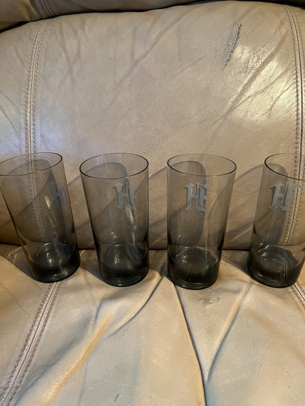 4-Vintage '70s Smokey Grey ‘H’Frosted Monogram Glasses