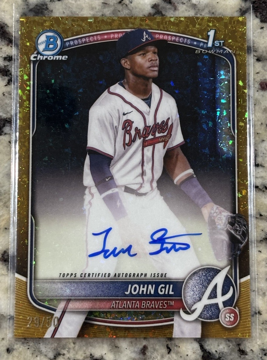 2025 Bowman Chrome John Gil 1st Gold Mini-Diamond Auto /50 #CPA-JG Braves