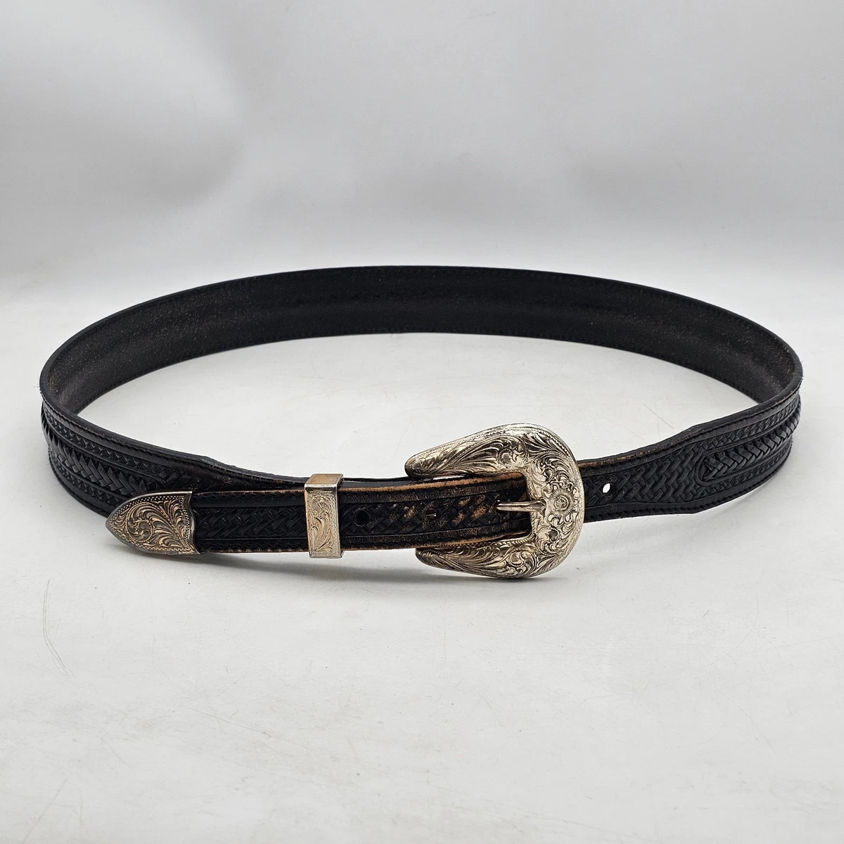 Tony Lama Vintage White Leather Belt With Silver Hardware Sz 32 Tony Lama Leather 32 Size Belts for Women for sale | eBay main image 2