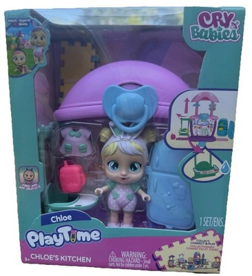 Cry Babies PlayTime Chloe s Kitchen Mini Doll Playset Toy New 13+ pcs Light Skin