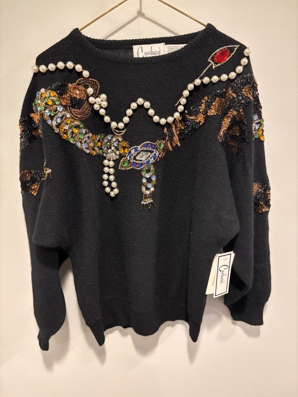 Vtg. New  Cardicci Sweater Sz. Med. /Heavy Jeweled -Repurpose Beautiful Jewels