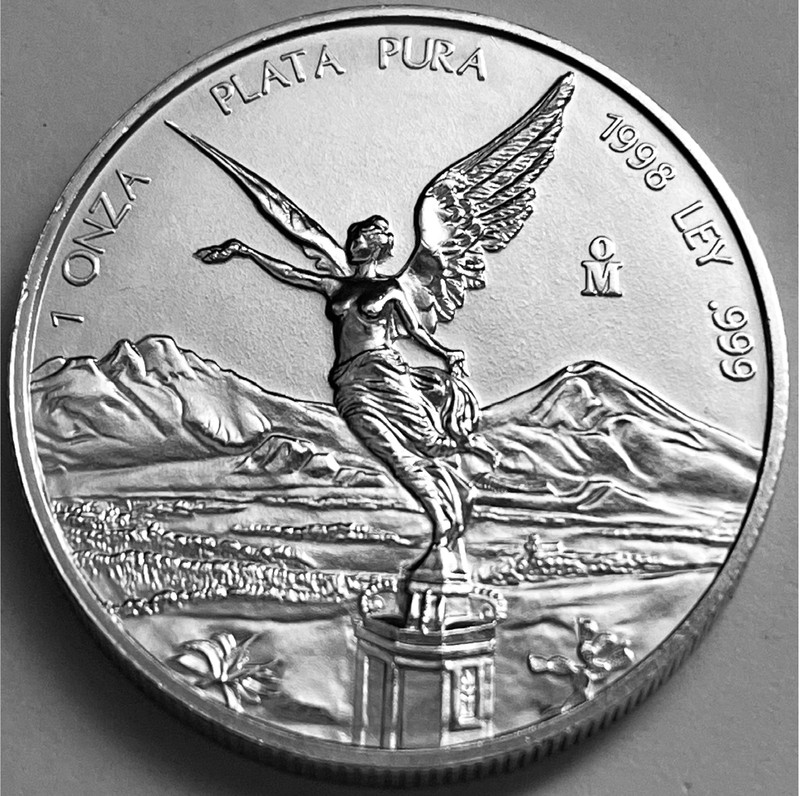 Mexico Liberty 1998, 1 Oz .999 Fine Silver Coin, Oz Libertad Plata .999 KEY-DATE