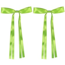 2 PCS Hair Clips Bow With Long Tail Tassel Ribbon Accessories Green Kids Gift