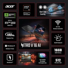 Acer Nitro V16 AI 16”WUXGA IPS 180Hz Gaming Laptop AMD Ryzen AI 5 240(OPEN SEAL) 11