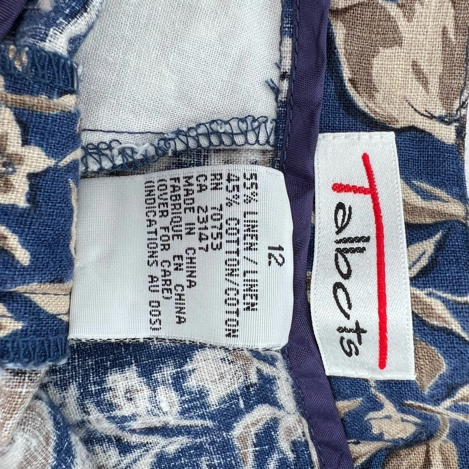 Pantalones Cortos Talbots Para Mujer Azul Vintage Floral Tiro Alto Mezcla de Lino Talla 6 Foto 3 de 4