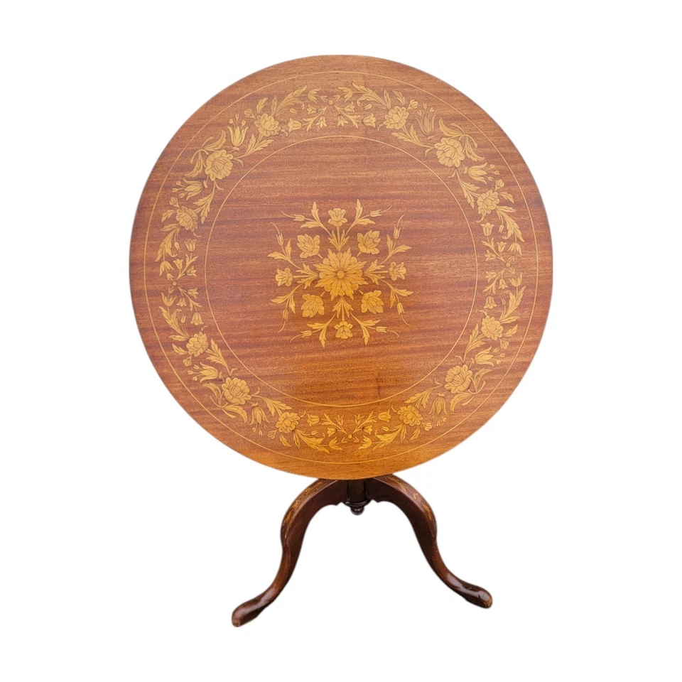 Mesa inclinável embutida de mogno década de 1920 – Mesa central com pedestal estilo Queen Anne - Imagem 2 de 4