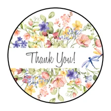 30 THANK YOU FLORAL STICKERS ENVELOPE SEALS LABELS 1.5" ROUND FLOWERS DRAGONFLY