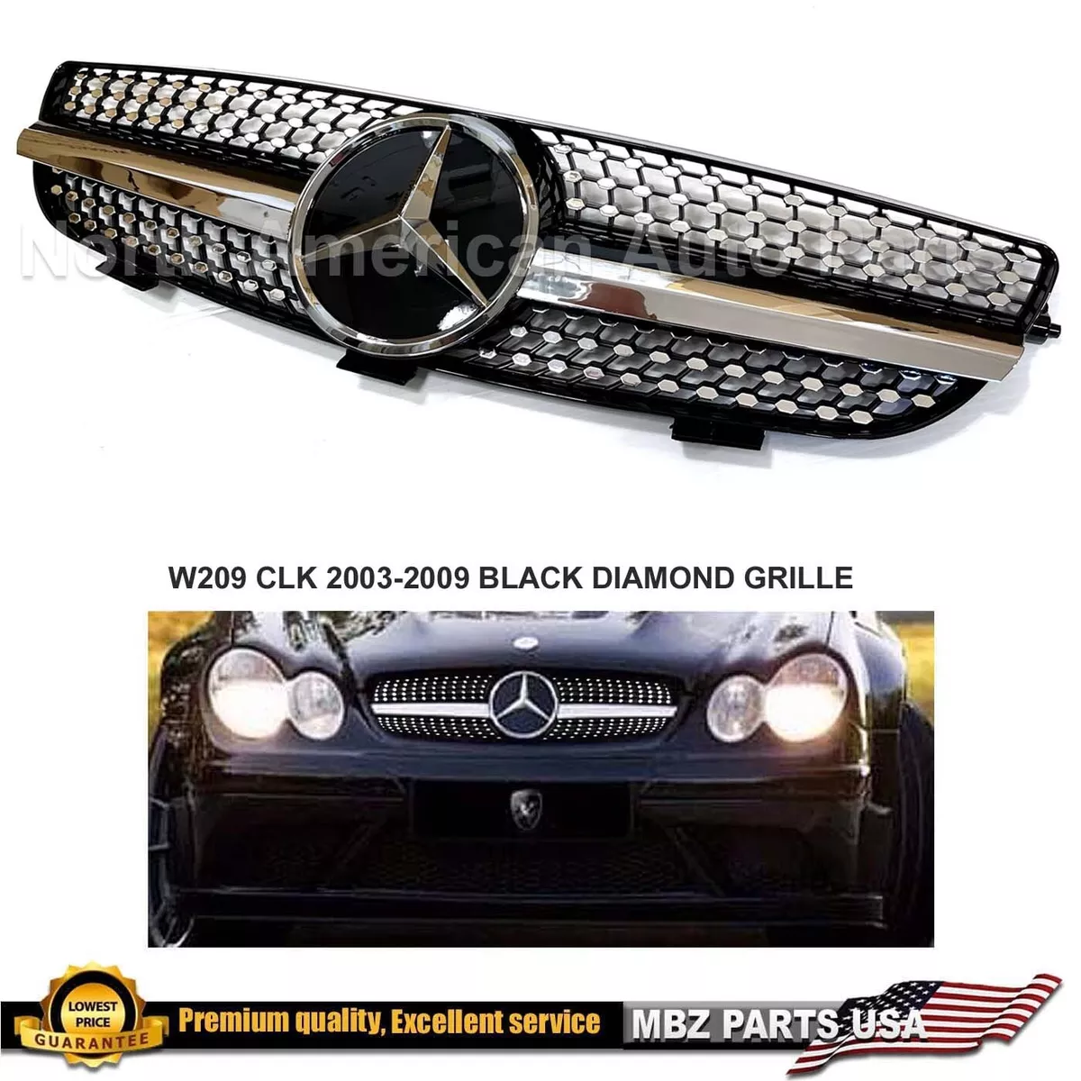 03 09 CLK Black Diamond Grille AMG Star Emblem CLK320 CLK55 CLK500