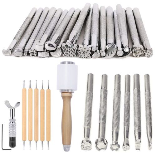 Leather Craft Tool Kit Stitching Stamping Embossing Punch Saddle Groover Carving - Afbeelding 1 van 22