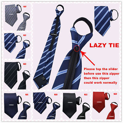 Men/'s Zipper Necktie Solid Casual Business Wedding Slim Zip Up Neck Tie Q