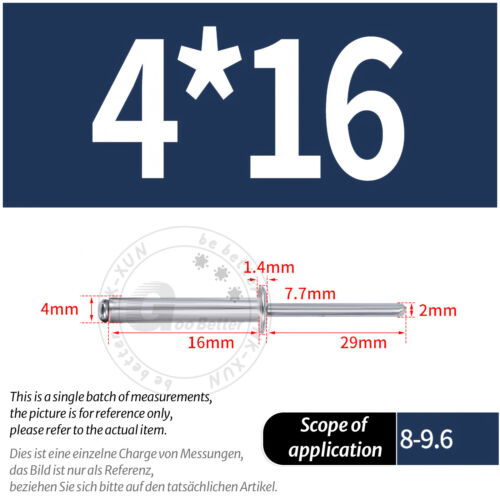 POP RIVETS ALUMINIUM BODY STEEL MANDREL OPEN END DOME HEAD 2mm 2.4mm 4mm - 6.4mm - Picture 76 of 174