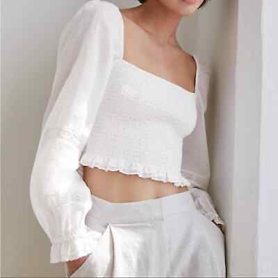 Wilfred Artizia Soiree Top in White Cropped Smocked Puff Wilfred Artizia Soiree Top in White Cropped Smocked Puff