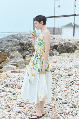 H&M BAUMWOLLKLEID BEDRUCKT MAXI BLUMEN SOMMER ZITRONENGELB WEISS GRÜN M MEDIUM 12