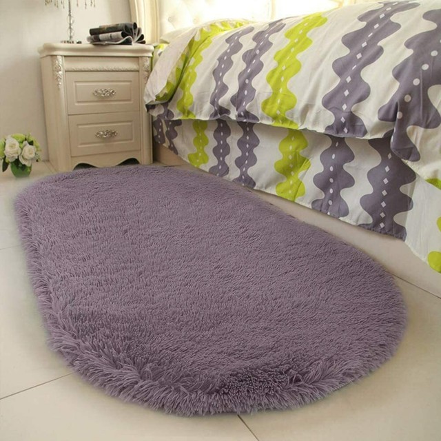 NEW Soft Purple Gray Oval Rugs Silky Smooth Bedroom Mats ...
