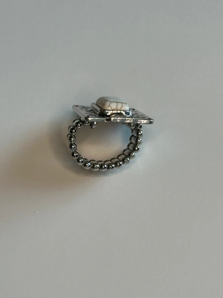 Turquoise White Stone Ring Silver Lead/Nickel Free- Aztec/Native American style - Image 4 of 4