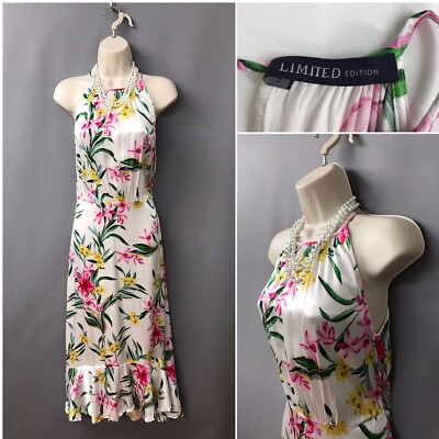 Limited Edition M&S Long White Floral Flared Sleeveless Dress UK 6 EUR 34 US 2