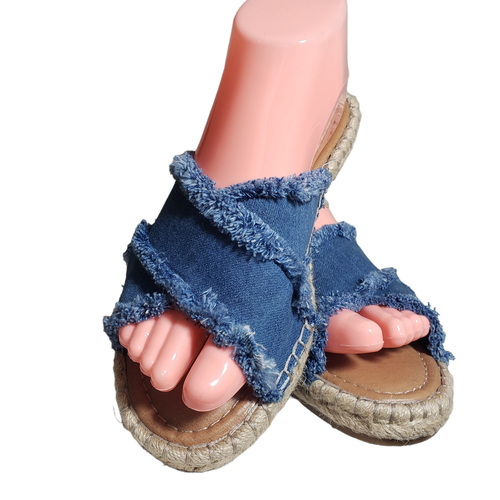 Steve Madden Womens Zelina Frayed Open Toe Denim Slide Espadrille Sandals  Size 6 | eBay