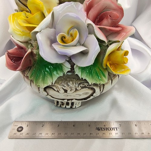 Vtg Capodimonte Floral Rose Basket W/Handle Centerpiece Crown N Italy Naples 10" - Picture 23 of 24