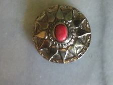 Native American- Silver  & Coral Chased Button Cover