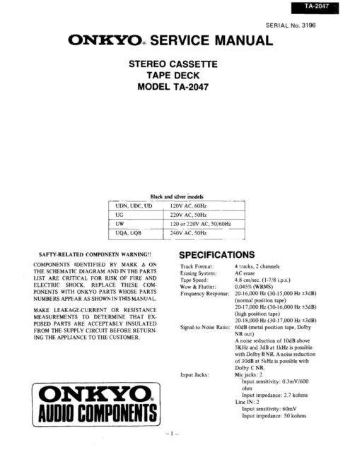 Service Manual Instructions for ONKYO TA-2047