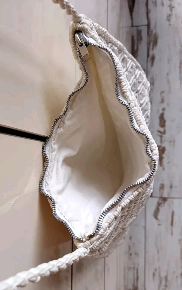Bolso de algodón vintage blanco hecho a mano crochet Foto 4 de 4