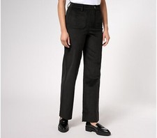 Denim  Co. Heritage Petite Full Length Wide Leg Cor Pant-Black-Petite 6-A619572