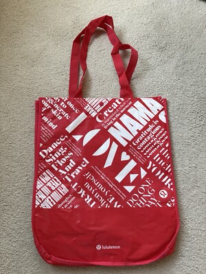 Lululemon Large Tote Bag Red White Retail Reusable Large Bag Handles Pouch 