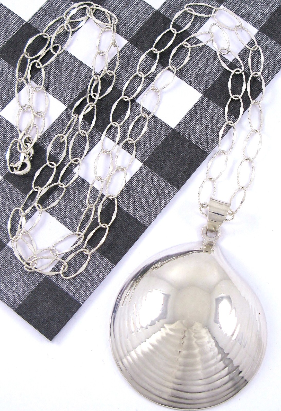 Solid Sterling Silver 925 Shell Pendant 30" Neckl… - image 6