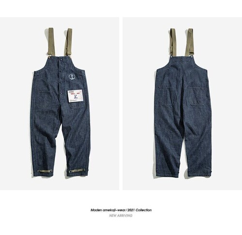 Mens Navy Deck Overalls Cargo Salopette Homme Jumpsuit Denim Jeans Bib Pants - Picture 6 of 17