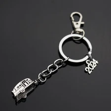 2024 Camping Trailer Camper RV Silver Pendant Keychain Gift Key Chain with Clip