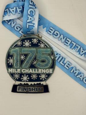 175 Mile Challenge Winter Snowglobe Snowflakes Marathon Race Medal Running d6