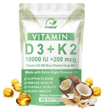 Vitamin K2 (MK7) with D3 10000 IU Supplement, BioPerine Capsules, Immune Health
