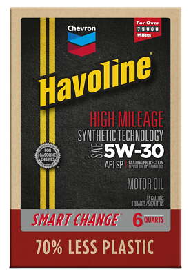 Chevron  High Mileage Synthetic Technology Motor Oil 5W-30, 6 Quart Smart Change