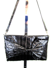 EUC Vintage 80s Genuine Eel Skin Black Convertible Shoulder Bag Clutch Purse