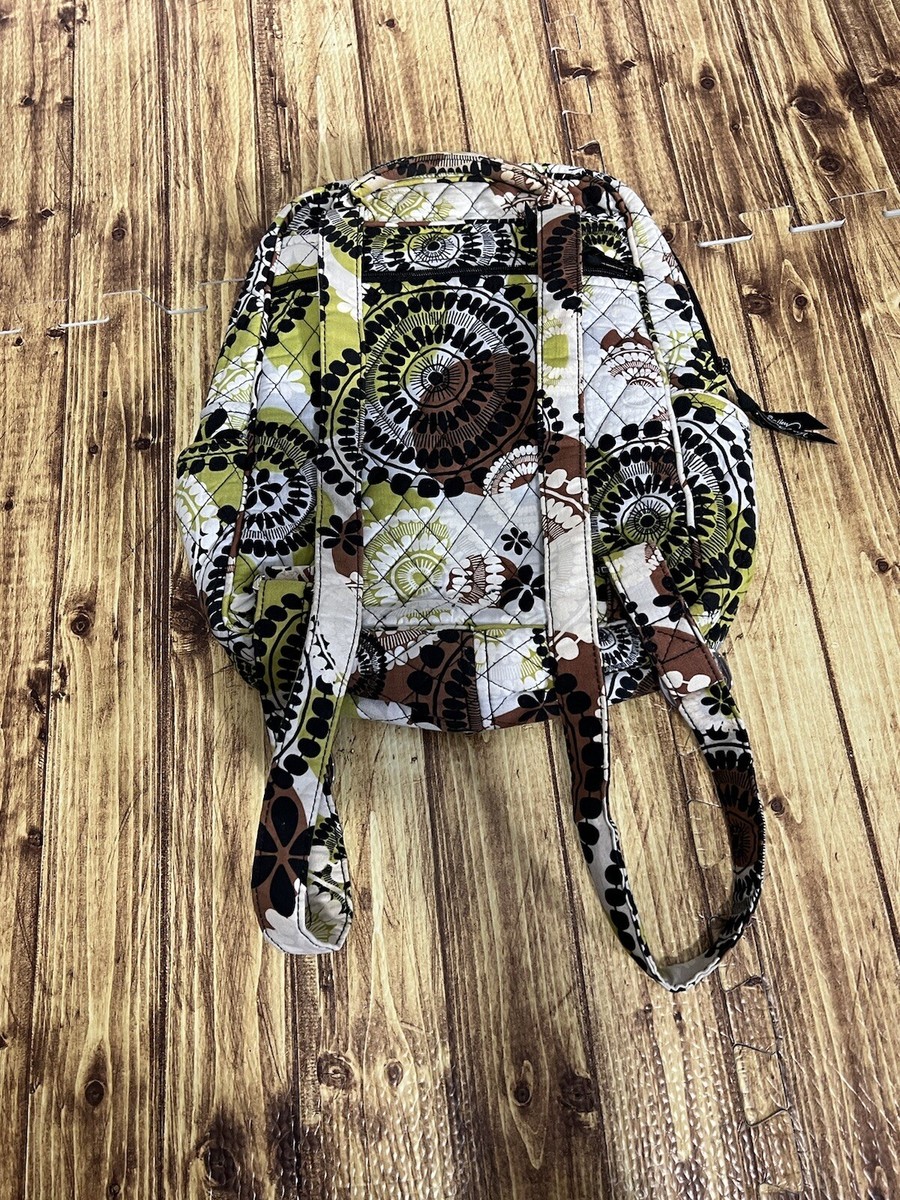 Vera Bradley Quilted Backpack Floral Zipper Pockets Green 