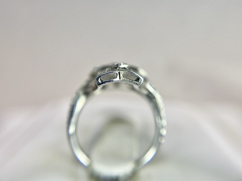 Art Deco 18k White Gold Natural Round Diamond Filigree Shield Cocktail Ring - Picture 5 of 6