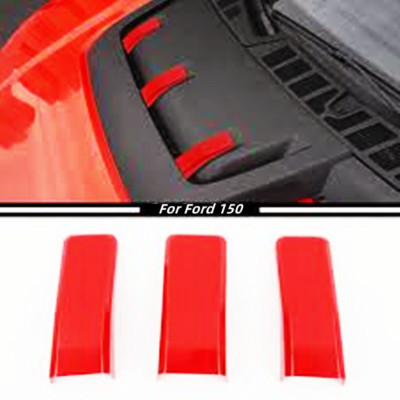 3PCS Red Engine Hood Scoop Air Vent Cover Trim Bezels For Ford F150 Raptor 2021+