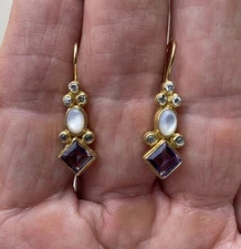 MNSN Elegant Dangle Earring Sterling Vermeil Chandelier Caviar Crystal 1.25"
