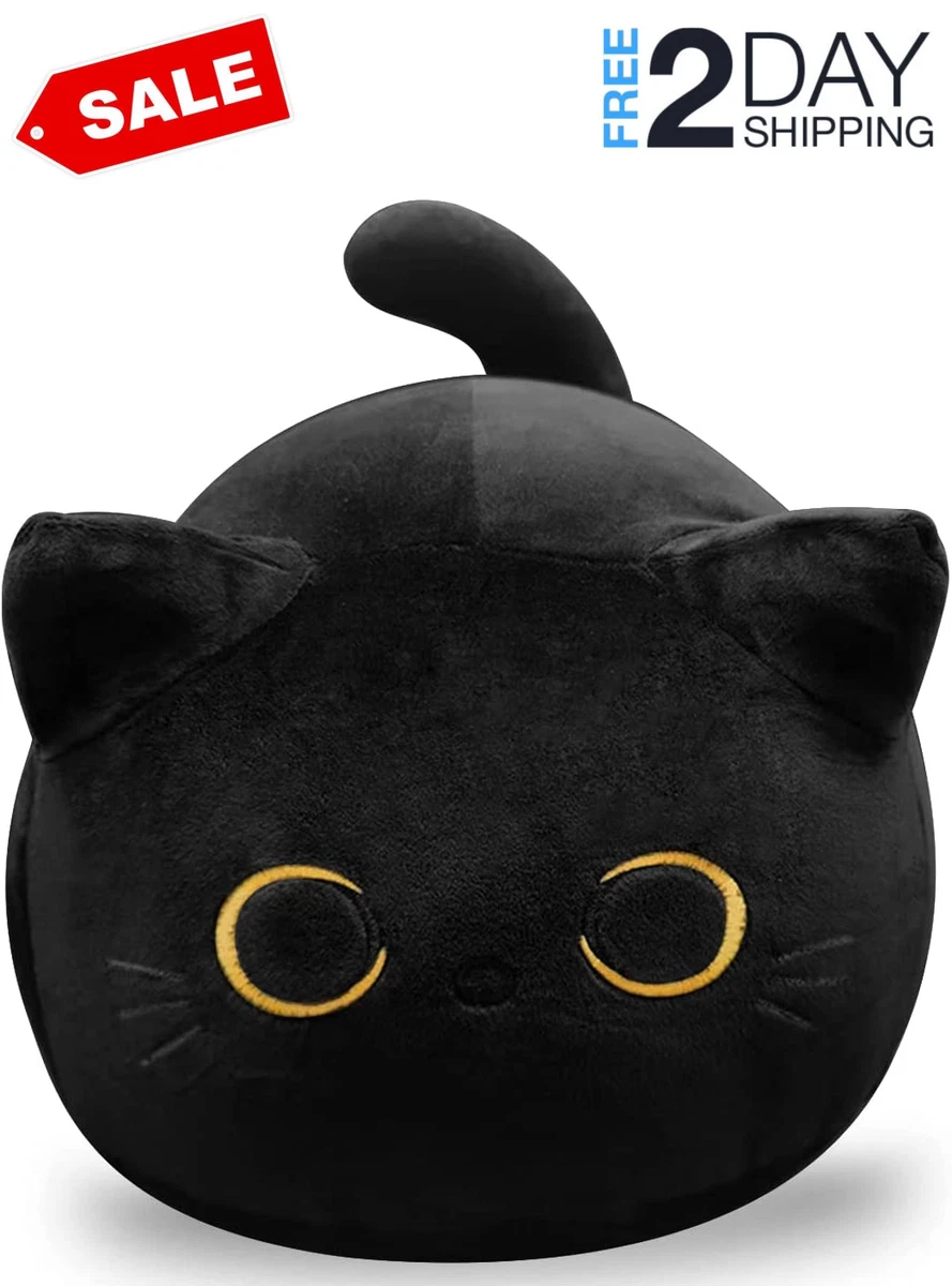 Juguete de peluche de gato negro 3D, almohada de gato negro de 16