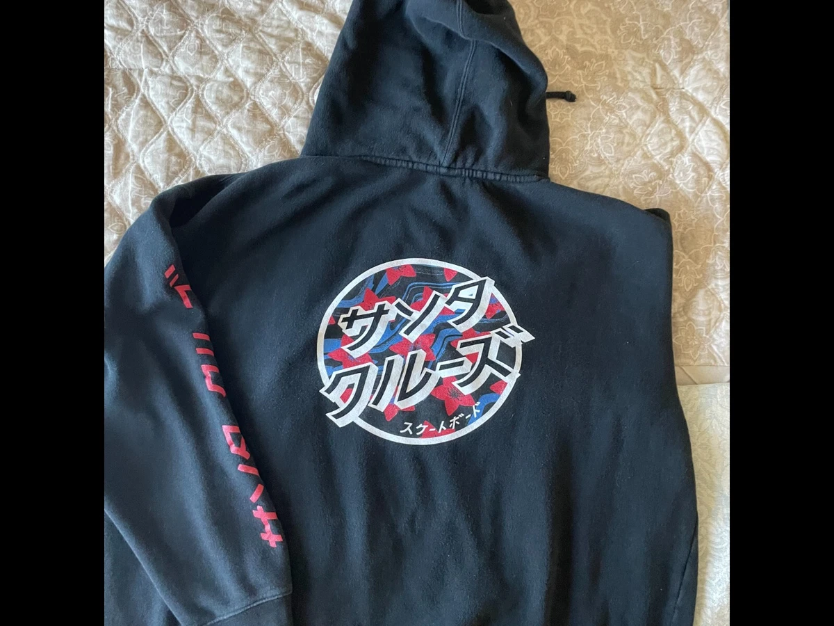 Santa Cruz Hoodie Mens Small Black Sweatshirt Japanese Logo Skateboard Fleece